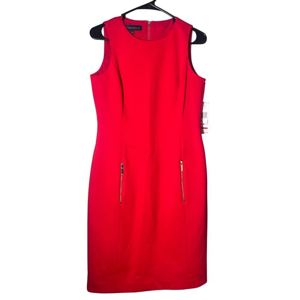 Anne Klein Size 6 Red Sheath Dress NWT Holiday Party Cocktail Zip Pocket